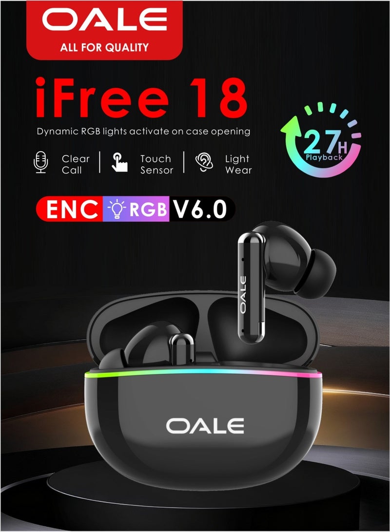 OALE iFree 18 True Wireless Earbuds, 13mm Drivers with Deep Bass, Bluetooth 6.0, Long Playtime, Clear Calls, Siri Support, Type‑C Charging | Built‑In LED Light - Image 4