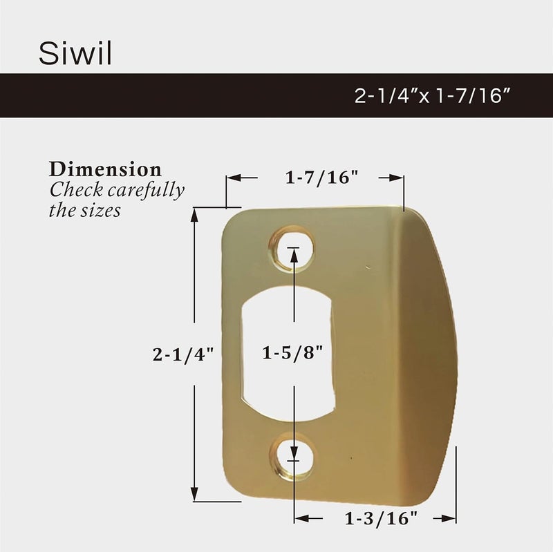 Siwil Door Strike Plate Univeral, 2-1/4 inch x 1-7/16 inch, Round Corner - 2 Pack (Gold) - Image 3