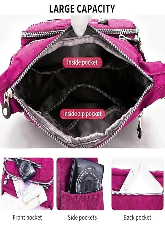 MOCA Crossbody Shoulder Bag for Women, Waterproof Canvas Travel Handbag, Lightweight Multi Pocket Messenger Bag with Adjustable Strap for Daily Use (Magenta) - Image 5