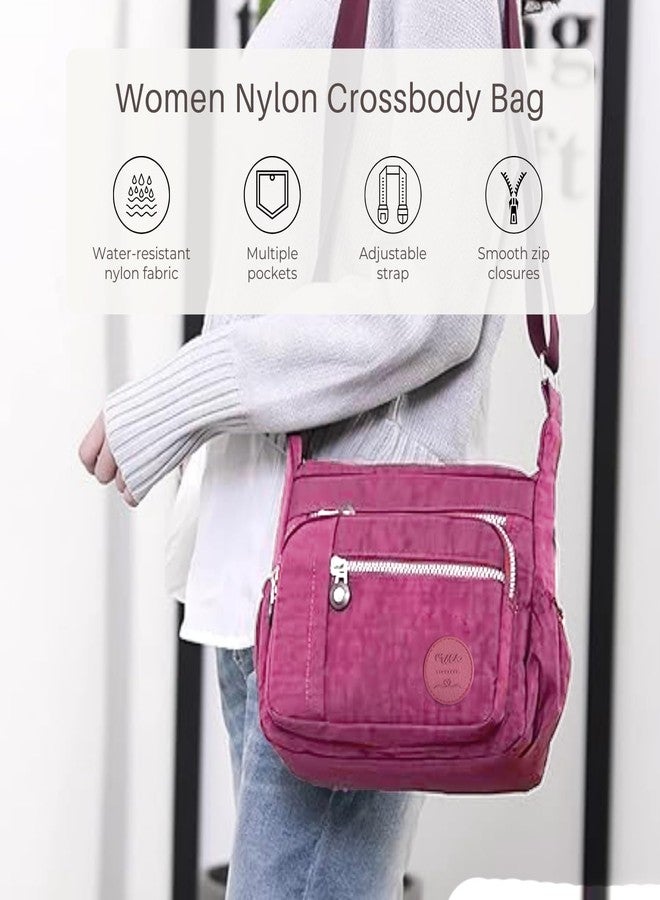 MOCA Crossbody Shoulder Bag for Women, Waterproof Canvas Travel Handbag, Lightweight Multi Pocket Messenger Bag with Adjustable Strap for Daily Use (Magenta) - Image 2