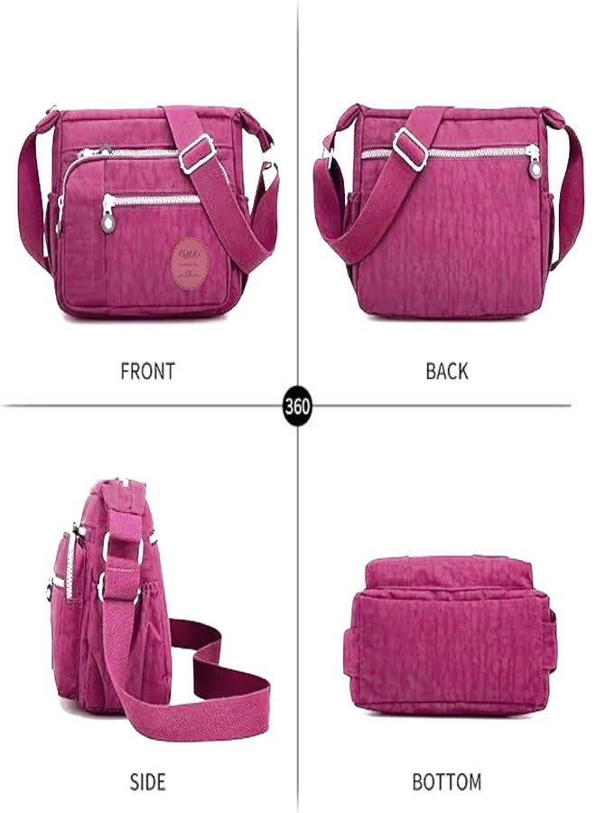 MOCA Crossbody Shoulder Bag for Women, Waterproof Canvas Travel Handbag, Lightweight Multi Pocket Messenger Bag with Adjustable Strap for Daily Use (Magenta) - Image 3