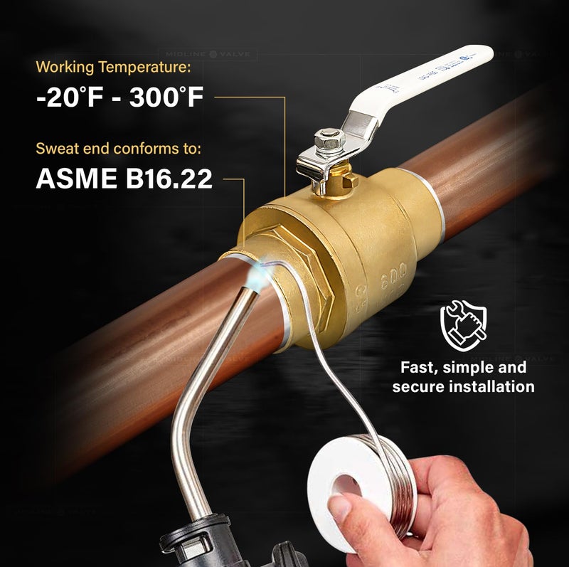 Everflow Midline Valve 832C224-NL Premium Full Port Ball Valve Brass, x 2 in. SWT - Image 5