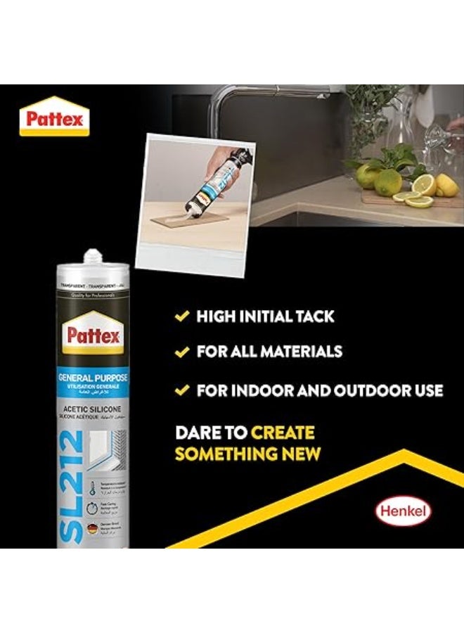 باتكس سيليكون شفاف Pattex SL212 الأصلي| لاصق قوي للأسطح المختلفة  | مقاوم للماء والحرارة والرطوبة | مناسب للحمامات والمطابخ والنوافذ - Image 2
