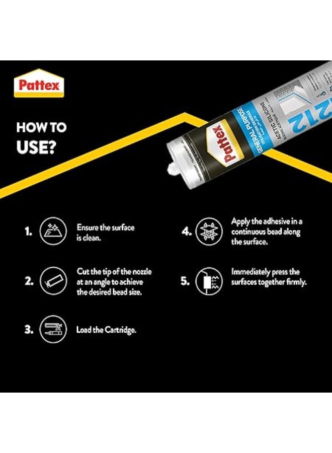 باتكس سيليكون شفاف Pattex SL212 الأصلي| لاصق قوي للأسطح المختلفة  | مقاوم للماء والحرارة والرطوبة | مناسب للحمامات والمطابخ والنوافذ - Image 3
