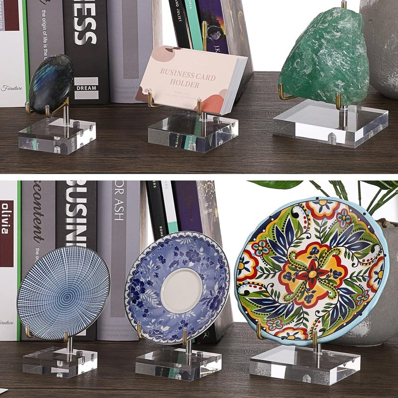 Hipiwe Adjustable Metal Arms Display Stand Easel with Acrylic Base Small Display Easel Holder for Fossil Coral Geodes Rock Mineral Agate Crystals Seashell and Small Collectibles, 2x2x3 inch - Image 2