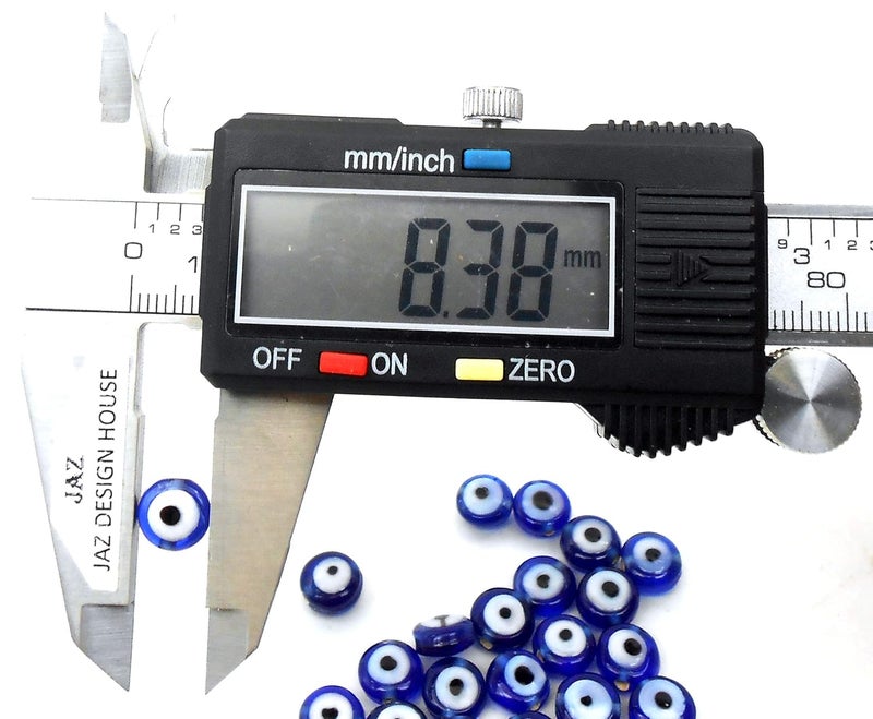 Jaz Jaz (R) Handmade-Hand Crafted Bllue Colour Round Flat 8x5mm Evil Eye Beads-Dark Blue Evil Eye Beads Nazar Evil Eye Beads for Bracelet-Necklace-Size 8x5mm Pack of 35 pcs.  - Image 3