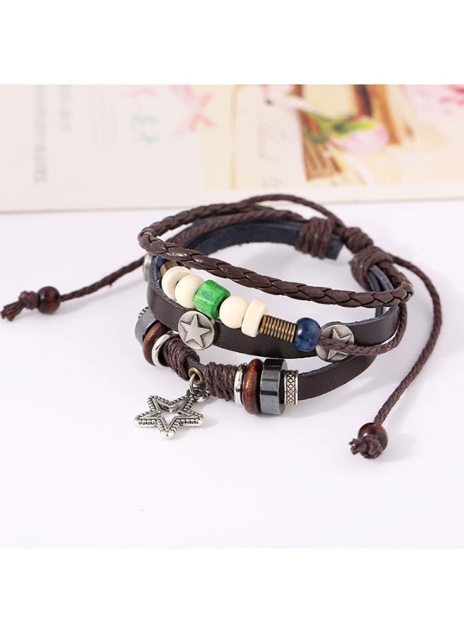 Goolsky Beaded Braided Cowhide Bracelet Adjustable Personalized Leather Wristband Fashion Jewelry for Men and Women - Image 2