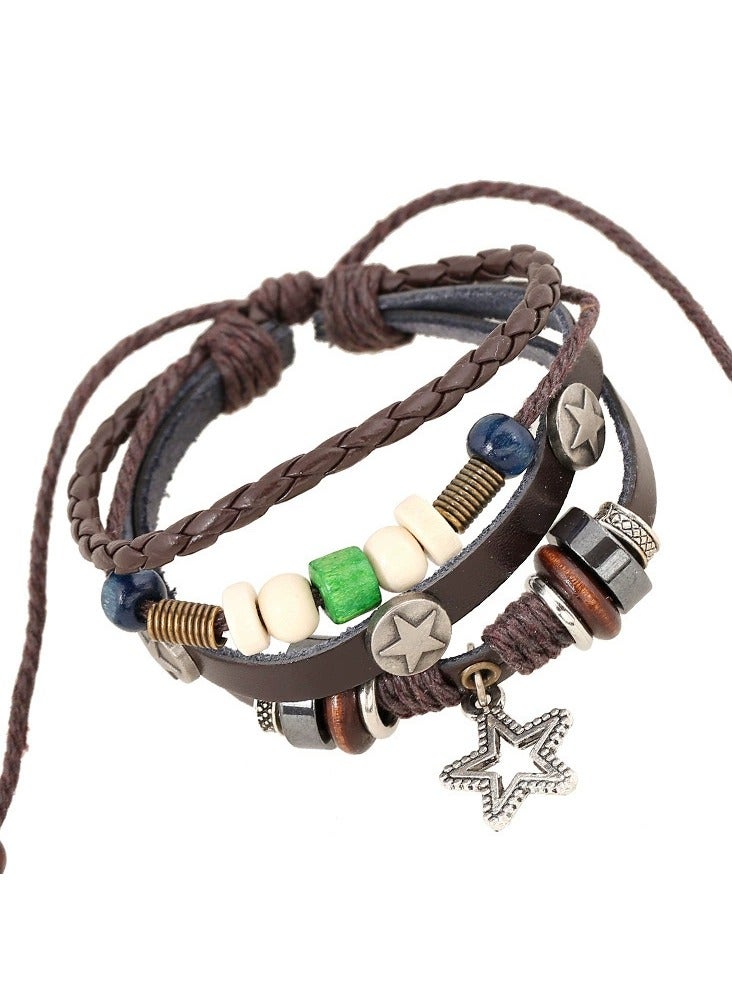 Goolsky Beaded Braided Cowhide Bracelet Adjustable Personalized Leather Wristband Fashion Jewelry for Men and Women - Image 1