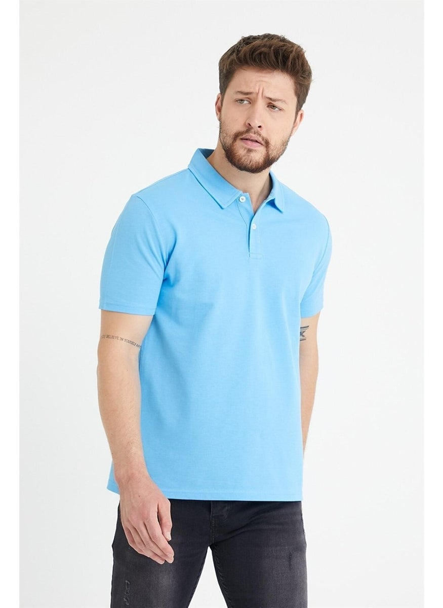 Odelon Men's Basic Polo Neck T-Shirt (Regular Fit) Blue  - Image 3