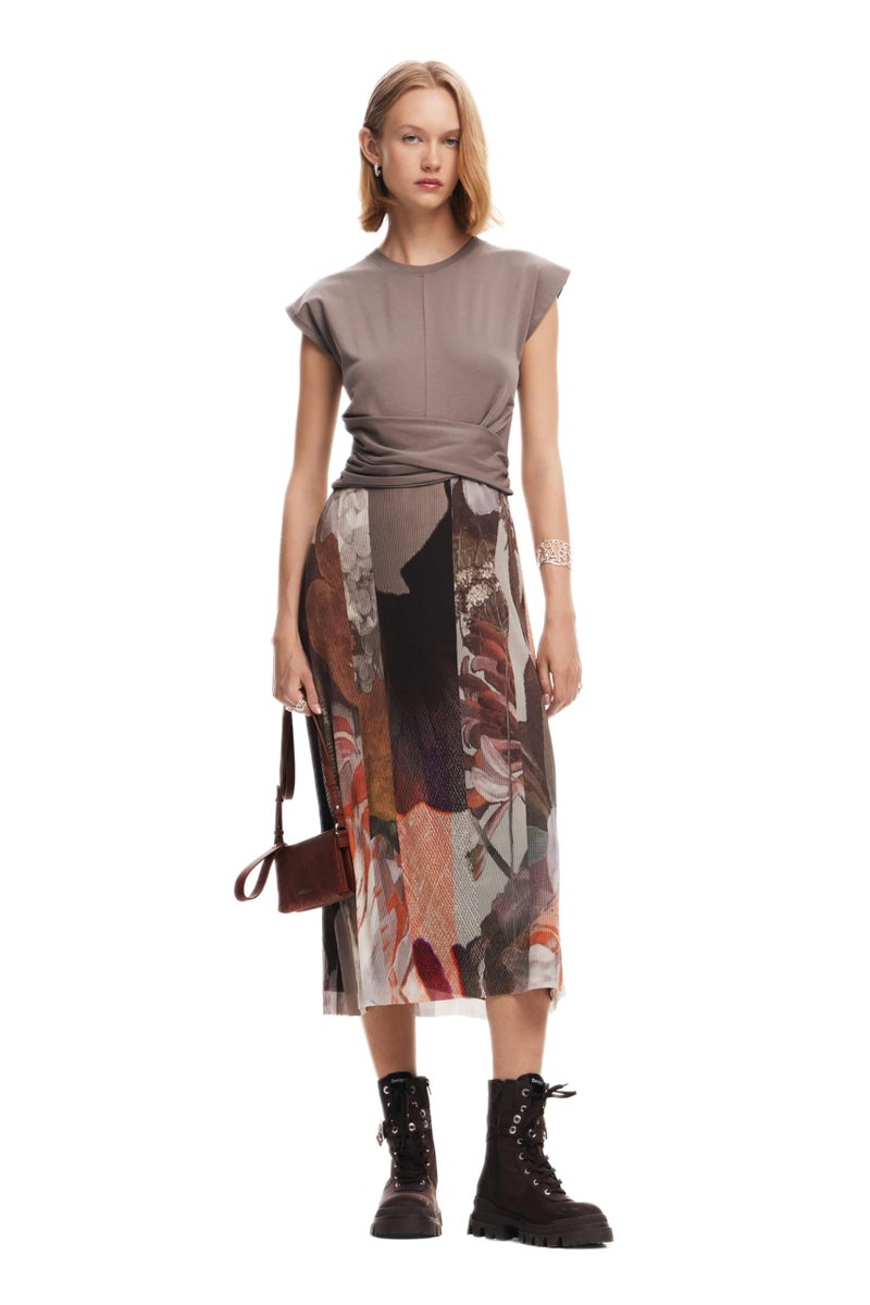 Desigual Womens Hybrid Floral Midi Dress Brown