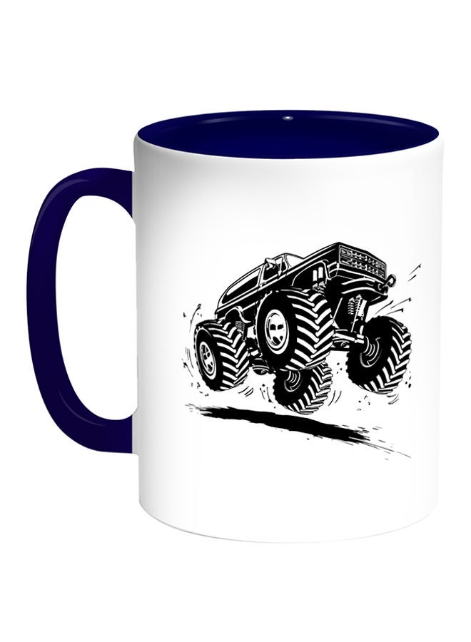 RYN Modified Car Printed Coffee Mug White/Blue 11ounce