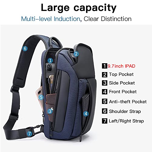 BANGE Shoulder Bag for Men, Waterproof Crossbody Sling Backpack for Men… (7566Blue) - Image 2