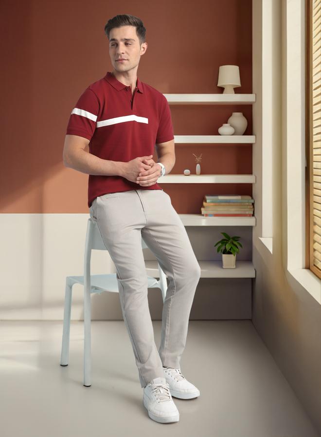 Dennis Lingo Cabernet Striped Polo T-Shirt For Men Featuring A Wide Printed Stripe Design Classic Neckline  - Image 1