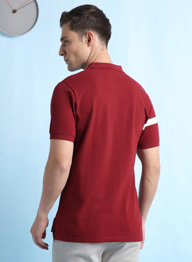 Dennis Lingo Cabernet Striped Polo T-Shirt For Men Featuring A Wide Printed Stripe Design Classic Neckline  - Image 5