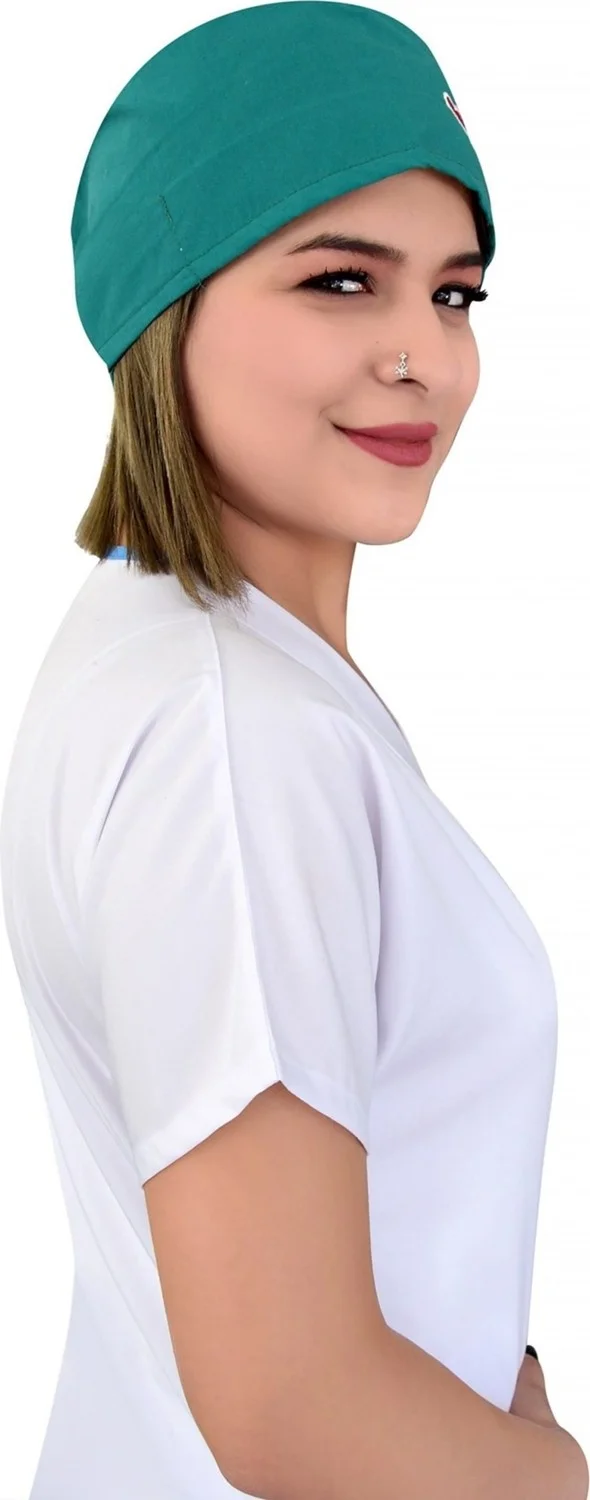 Nur Medikal Giyim Nur Medical Clothing Green Heart Rhythm Embroidered Surgical Bonnet B76