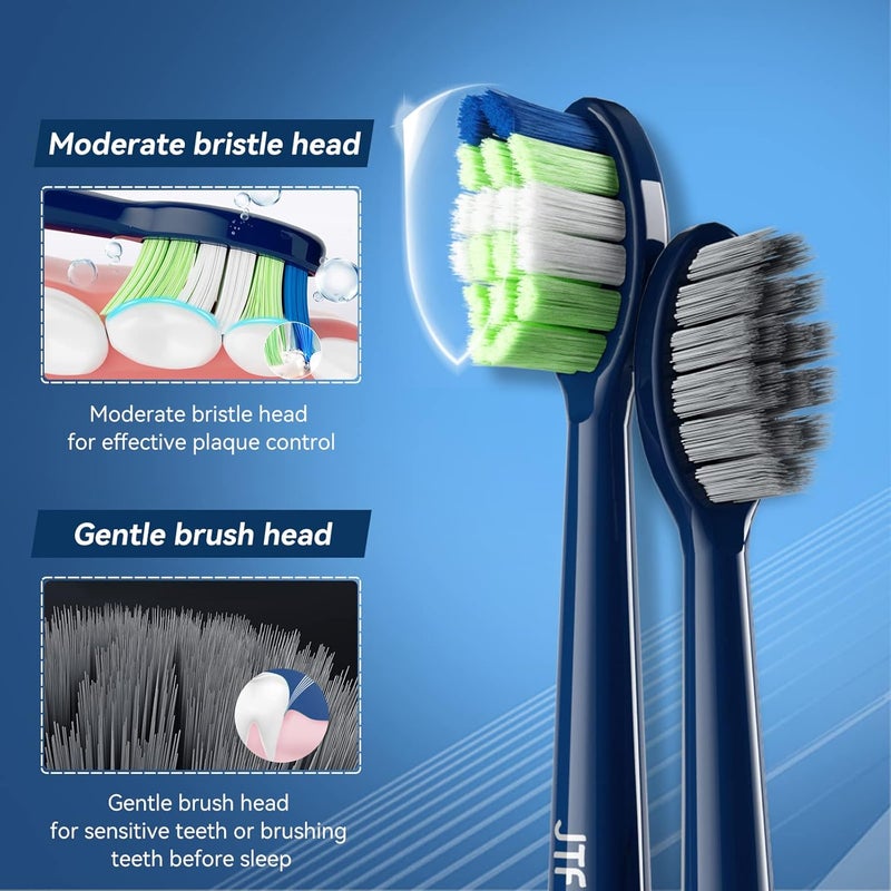 JTF Sonic Eletric Toothbrushes Adults, Rechargeable Electronic Toothbrush with Travel Case,5 Option Modes, 6 Replacement Brush Heads, 12 Hour Charging for 90 Days Using(P200-Blue) - Image 5