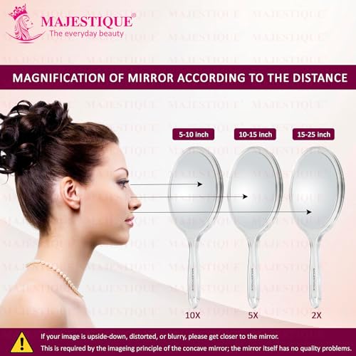 MAJESTIQUE Dual Side Large Handheld Mirror, 1X/ 10X Round Magnifying Compact Mirror Perfect for Shaving, Makeup, Tweezing or Shaping Eyebrows, Contact Lens - Color May Vary - Image 4