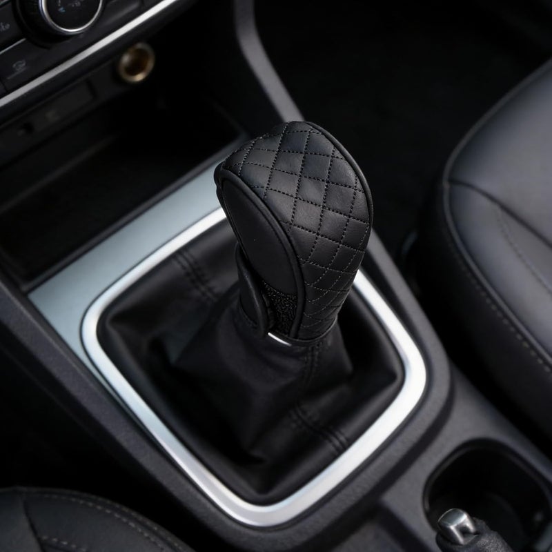 PU Leather Gear Shift Knob Sleeve for Cars - Universal Gear Stick Handle Protector - Dustproof Non-Slip Shift Knob Cover for Vehicle Interior Black - Image 4