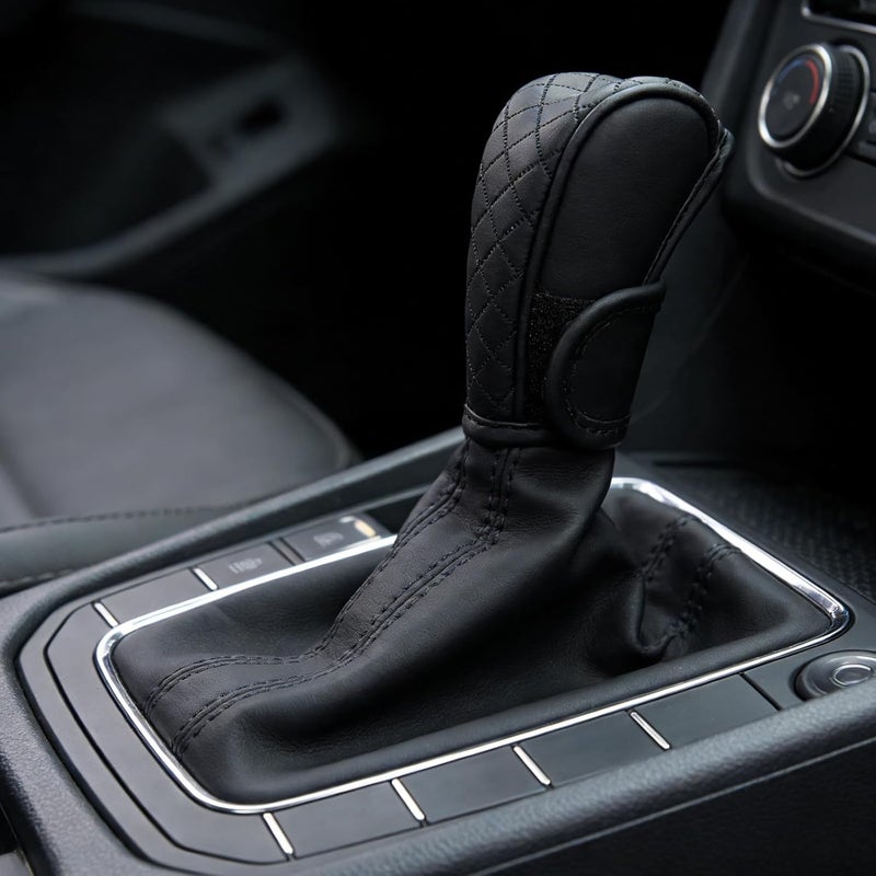 PU Leather Gear Shift Knob Sleeve for Cars - Universal Gear Stick Handle Protector - Dustproof Non-Slip Shift Knob Cover for Vehicle Interior Black - Image 5