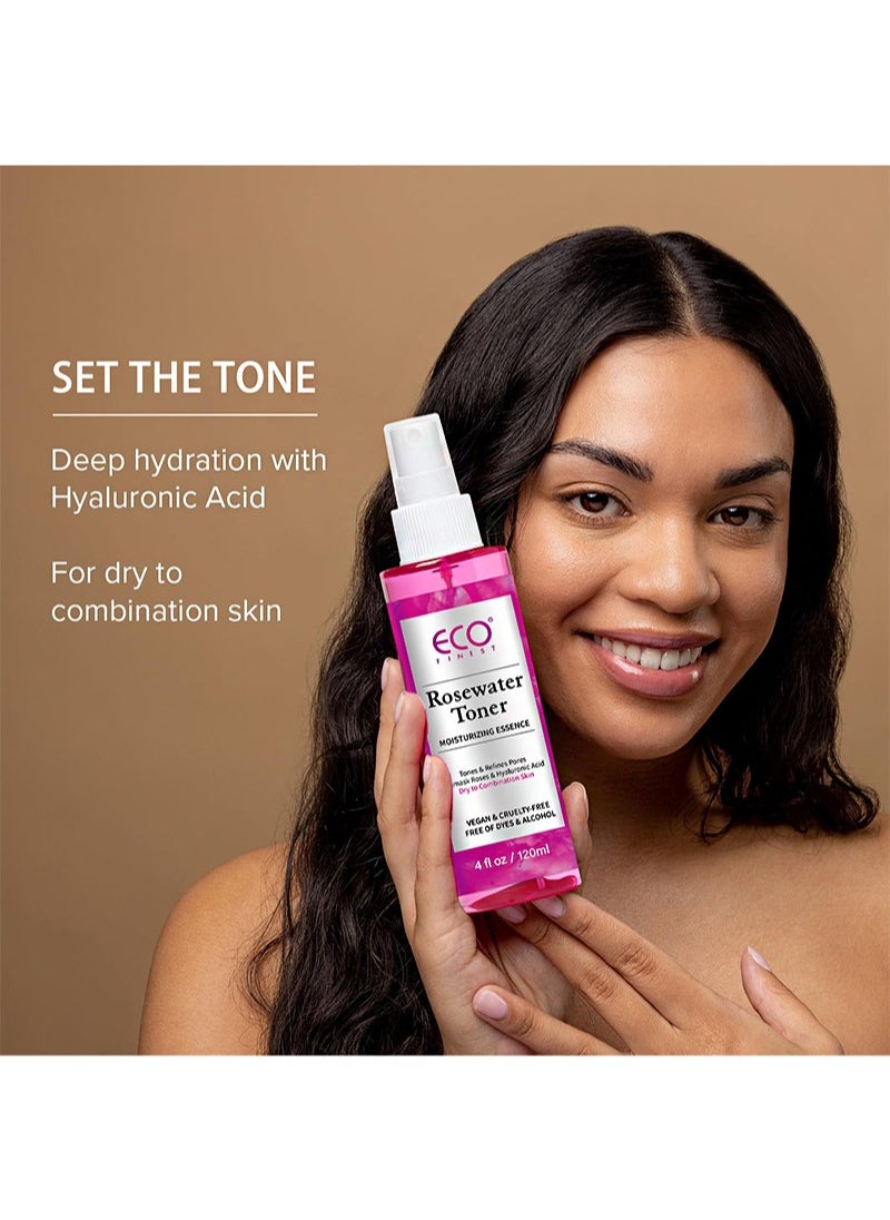 Rose Water Toner Moisturizing Essence Spray，For dewy and glowing skin, 100% Vegan, Refreshes, Conditions, Soothes, Reduces Redness (120ml)