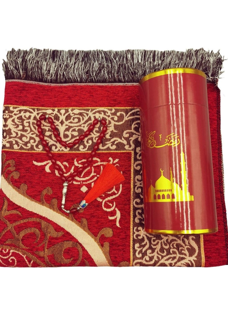 Huitich - Embroidered Prayer Mat Set with Beads and Storage Box, Red - Image 1