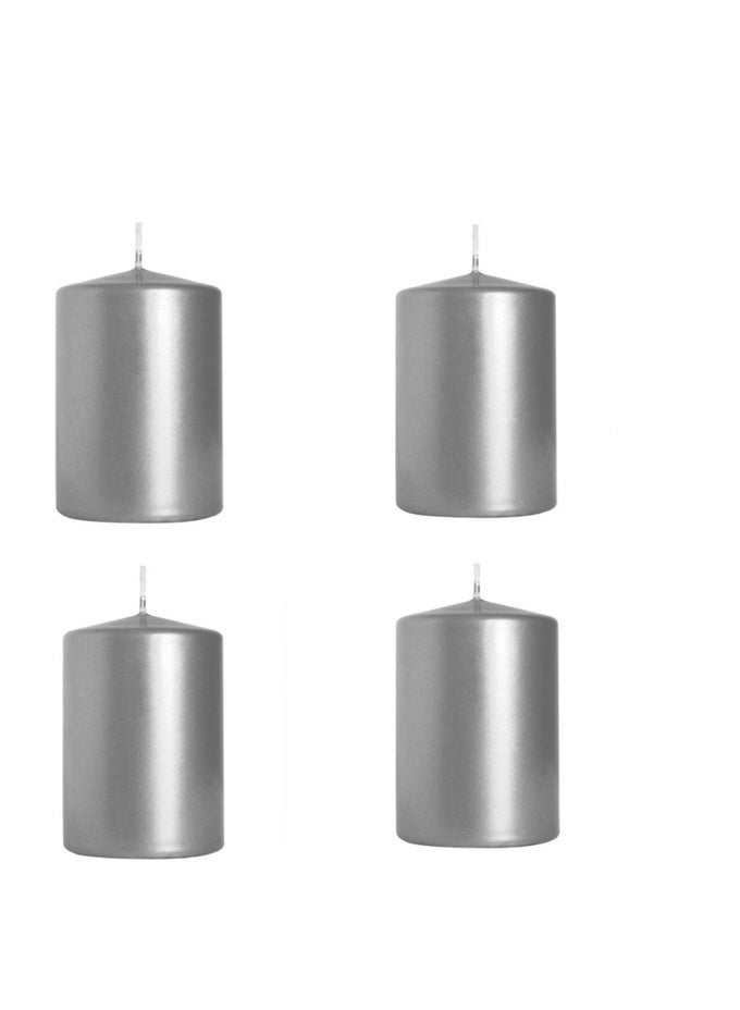 PREMIUM QUALITY UNSCENTED METALLIC SILVER VOTIVE PILLAR CANDLES - LONG BURNING HOURS, DECORATIVE, SPA - DRIPLESS CLEAN BURNING SMOKELESS DINNER CANDLE | DRIPLESS DECORATIVE CANDLES FOR HOME, PARTY, BIRTHDAY, WEDDING DECOR & RELAXATION | SET OF 4