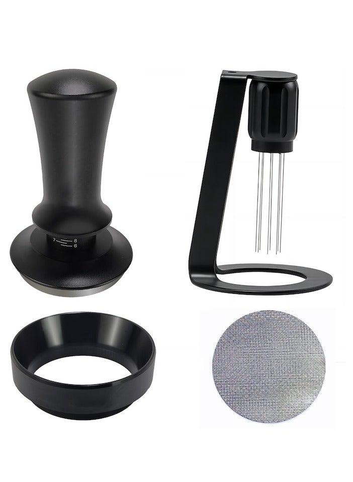 شو وو مجموعة من 4 قطع من مكابس الإسبريسو مقاس 51 مم، مكابس قهوة معايرة بنابض مزدوج، أداة توزيع إسبريسو WDT ذات 8 إبر، قمع جرعات مغناطيسي من الألومنيوم، شاشة قرص قابلة لإعادة الاستخدام - Image 1