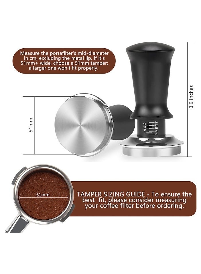 شو وو مجموعة من 4 قطع من مكابس الإسبريسو مقاس 51 مم، مكابس قهوة معايرة بنابض مزدوج، أداة توزيع إسبريسو WDT ذات 8 إبر، قمع جرعات مغناطيسي من الألومنيوم، شاشة قرص قابلة لإعادة الاستخدام - Image 2