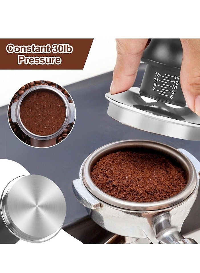 شو وو مجموعة من 4 قطع من مكابس الإسبريسو مقاس 51 مم، مكابس قهوة معايرة بنابض مزدوج، أداة توزيع إسبريسو WDT ذات 8 إبر، قمع جرعات مغناطيسي من الألومنيوم، شاشة قرص قابلة لإعادة الاستخدام - Image 5