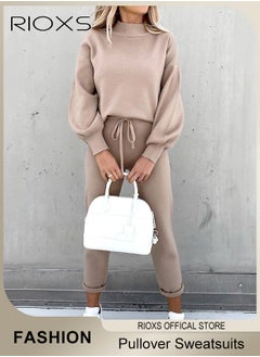 RIOXS Women's 2 Pieces Long Sleeves Track Suits Daily Casual Jogger Outfits Loose Pullover Sweatshirt and Jogging Pants  - Image 1