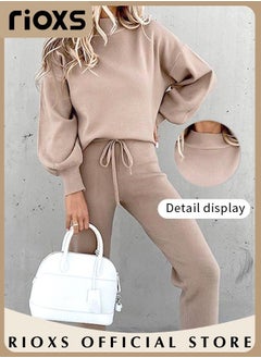 RIOXS Women's 2 Pieces Long Sleeves Track Suits Daily Casual Jogger Outfits Loose Pullover Sweatshirt and Jogging Pants  - Image 2