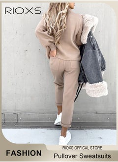RIOXS Women's 2 Pieces Long Sleeves Track Suits Daily Casual Jogger Outfits Loose Pullover Sweatshirt and Jogging Pants  - Image 5