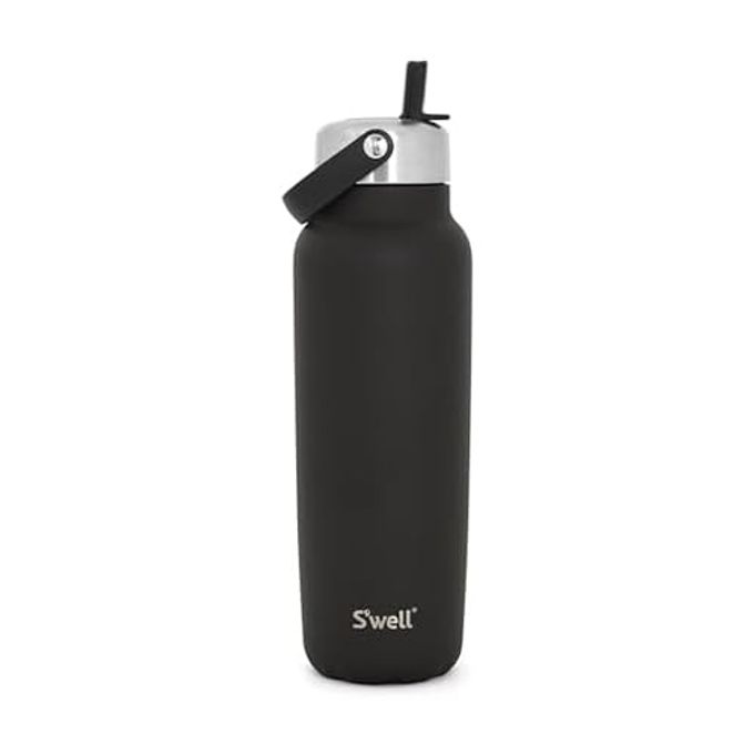 S'well Recycled Stainless Steel Explorer with Flip Straw Lid and Handle, 40oz, Onyx, Triple Layered Vacuum Insulated Containers Keeps Drinks Cold for 54 Hours and Hot for 12