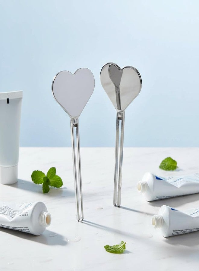 Cauaoa 2pcs Silver Metal Manual Toothpaste Squeezer Heart Stainless Steel Dispenser Tube Squeezer Hand Cream Tube Key Roller Set Bathroom Accessories Daily Living Tube Squeezing Aids - Image 2