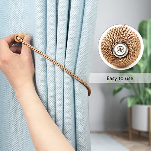 Hangtty Magnetic Curtain Tiebacks 2 Pack Rope Decorative Curtain Tie Backs Elegant Curtain Holders for Drapes Outdoor Window Treatment Holdbacks, Khaki - Image 5