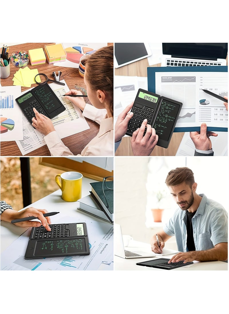 Scientific Calculator with Notepad,10-Digit Large Display Office Desk Calcultors,Support Solar and Battery,Professional Foldable Calculator for Students, Office Desk Accessories