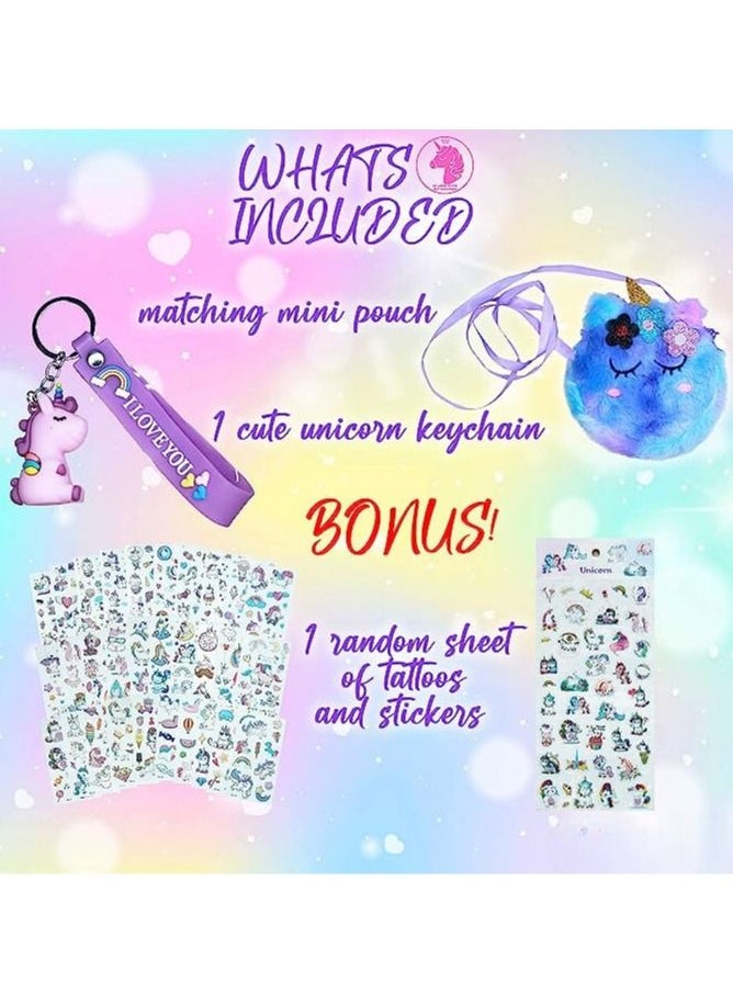 PEAKY KIDS Fluffy Unicorn Backpack 3D Rainbow Color Cute Plush Bag with Fuzzy Notebook Pom Pen and Stickers Soft Toy Stylish School Supplies  - Image 2