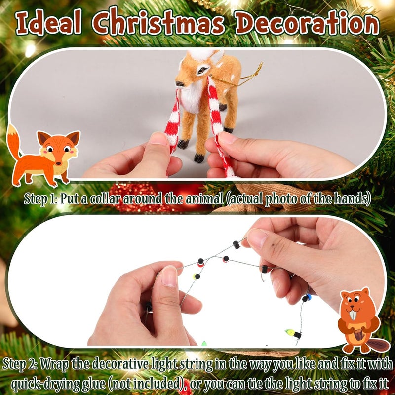 Syhood Syhood 12 pcs Woodland Animal Christmas Ornaments with 6 Strings Lights 12 neckbands Faux Fur Plush Animal Hanging Ornaments for Christmas Tree Keychain Backpack Home Party Decoration - Image 4