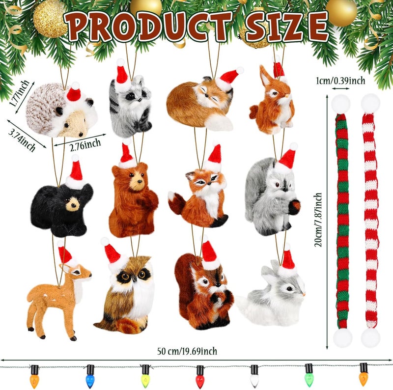 Syhood Syhood 12 pcs Woodland Animal Christmas Ornaments with 6 Strings Lights 12 neckbands Faux Fur Plush Animal Hanging Ornaments for Christmas Tree Keychain Backpack Home Party Decoration - Image 3