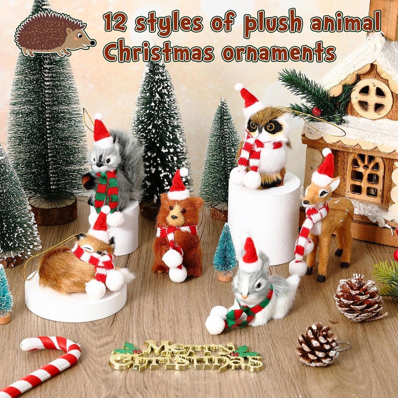 Syhood Syhood 12 pcs Woodland Animal Christmas Ornaments with 6 Strings Lights 12 neckbands Faux Fur Plush Animal Hanging Ornaments for Christmas Tree Keychain Backpack Home Party Decoration - Image 5