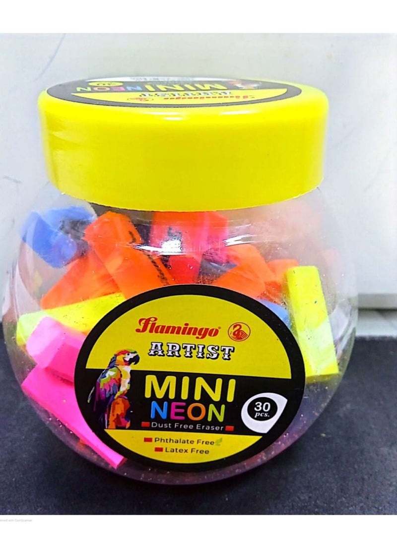 Flamingo 30Pieces Mini Neon Erasers - Image 1