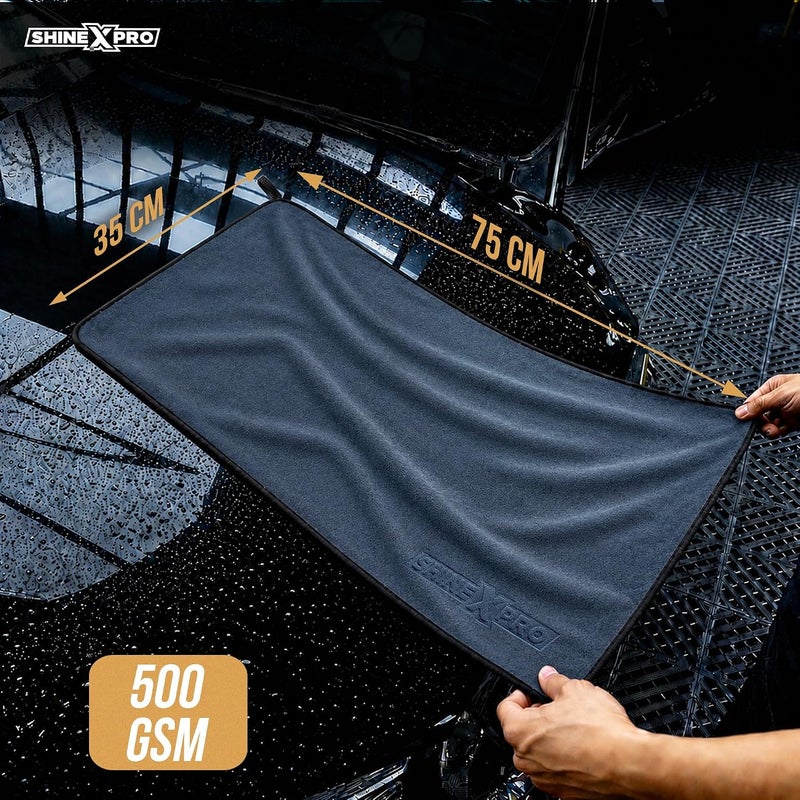 shinexpro Microfiber Car Cleaning Cloth - Og Soft 500 GSM Extra Large (35X75 Cm) Microfiber Cloth for Car and Bike - Suede Edging for Scratchless Drying and Detailing (Pack of 4) Grey - Image 2