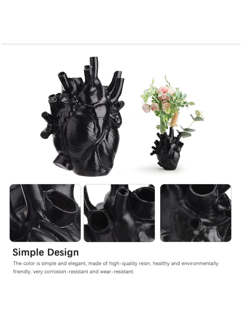 SYOSI - Anatomical Heart Vase Heart Shaped Decor Resin Vase Human Heart Vase for Placement of Flowers Home Decor Living Room Decoration Black - Image 1