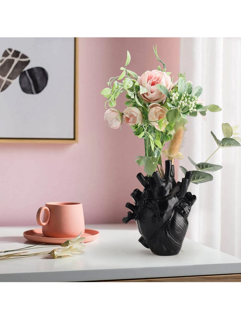 SYOSI - Anatomical Heart Vase Heart Shaped Decor Resin Vase Human Heart Vase for Placement of Flowers Home Decor Living Room Decoration Black - Image 1