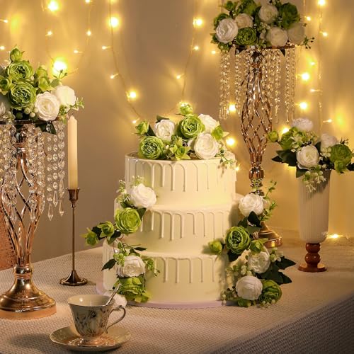 Floweroyal 2 Bunches Peony Artificial Flowers Green Flowers Silk Peonies Bouquets for Wedding Party Table Centerpieces Floral Arrangement Home Kitchen Decor - Image 4