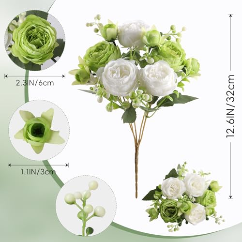 Floweroyal 2 Bunches Peony Artificial Flowers Green Flowers Silk Peonies Bouquets for Wedding Party Table Centerpieces Floral Arrangement Home Kitchen Decor - Image 3