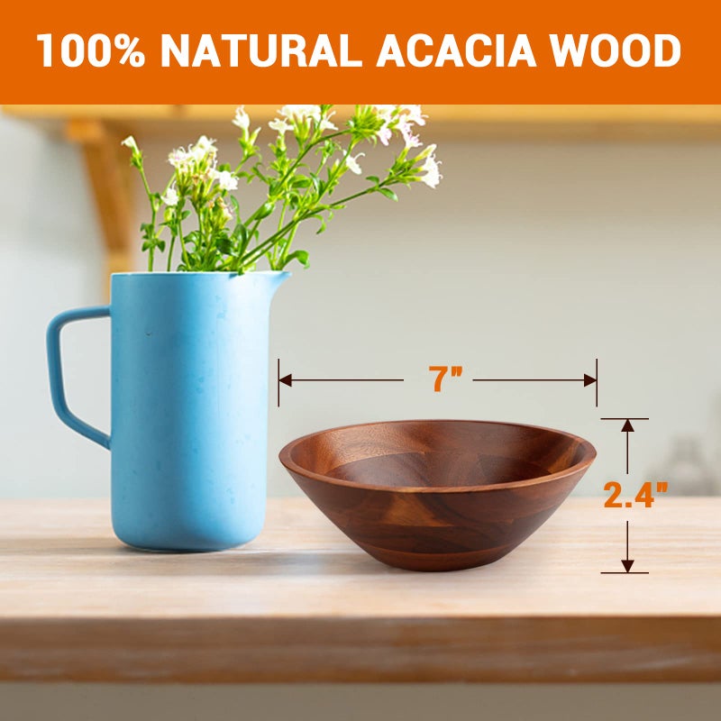 AIDEA Acacia Wooden Serving Bowls, 7 Inch Set of 4 for Salad, Soup, Noodle and More - Image 2