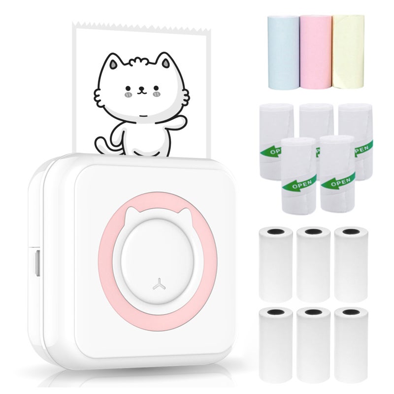 Mini Photo Printer: Pink Pocket Size - Wireless BT Connection, Ink-Free Thermal Printing, 1000mAh Rechargeable Battery for Students, Parents and Daily On-the-Go Use - Image 1