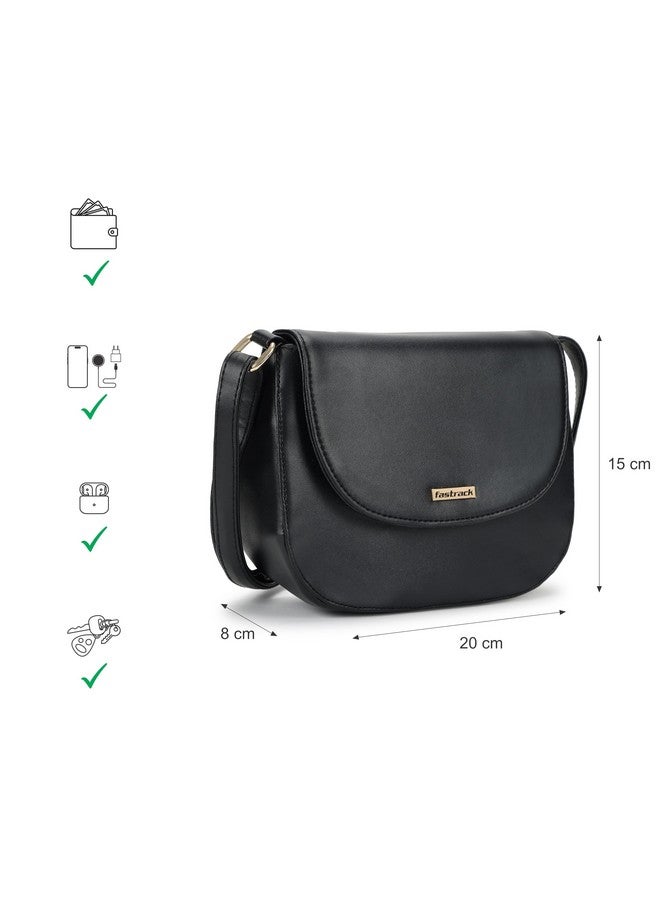 Fastrack Double Compartment Sling Bag | Faux Leather Sling Bag With Magnetic Button Closure | Adjustable Shoulder Strap | Trendy Crossbody Bag For Girls | Trendy Women's Handbags, Black - Image 4