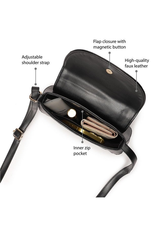 Fastrack Double Compartment Sling Bag | Faux Leather Sling Bag With Magnetic Button Closure | Adjustable Shoulder Strap | Trendy Crossbody Bag For Girls | Trendy Women's Handbags, Black - Image 3
